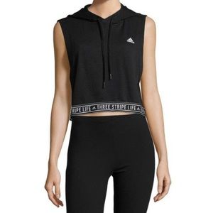ADIDAS CROPPED SLEEVELESS BLACK HOODIE “THREE STRIPE LIFE”